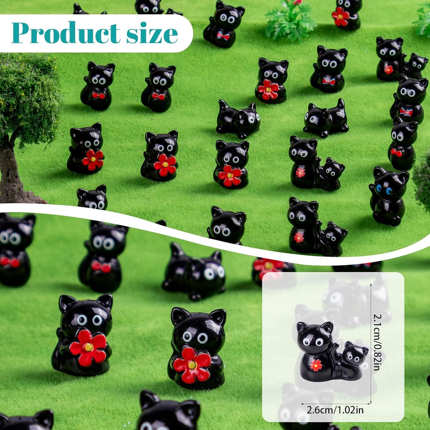 Skiennix Mini Resin Black Cat Figurines - 36 Pcs Tiny Animal Figures for Fairy Garden Decor