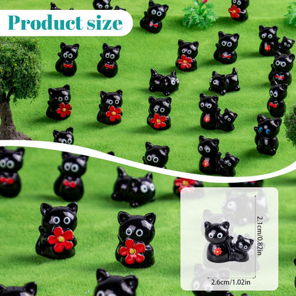 Skiennix Mini Resin Black Cat Figurines - 36 Pcs Tiny Animal Figures for Fairy Garden Decor