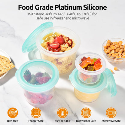 U-Taste Silicone Food Storage Containers Set - Airtight Meal Prep Boxes | Freezer & Microwave Safe, 2oz/4oz/8oz/16oz, Aqua Sky