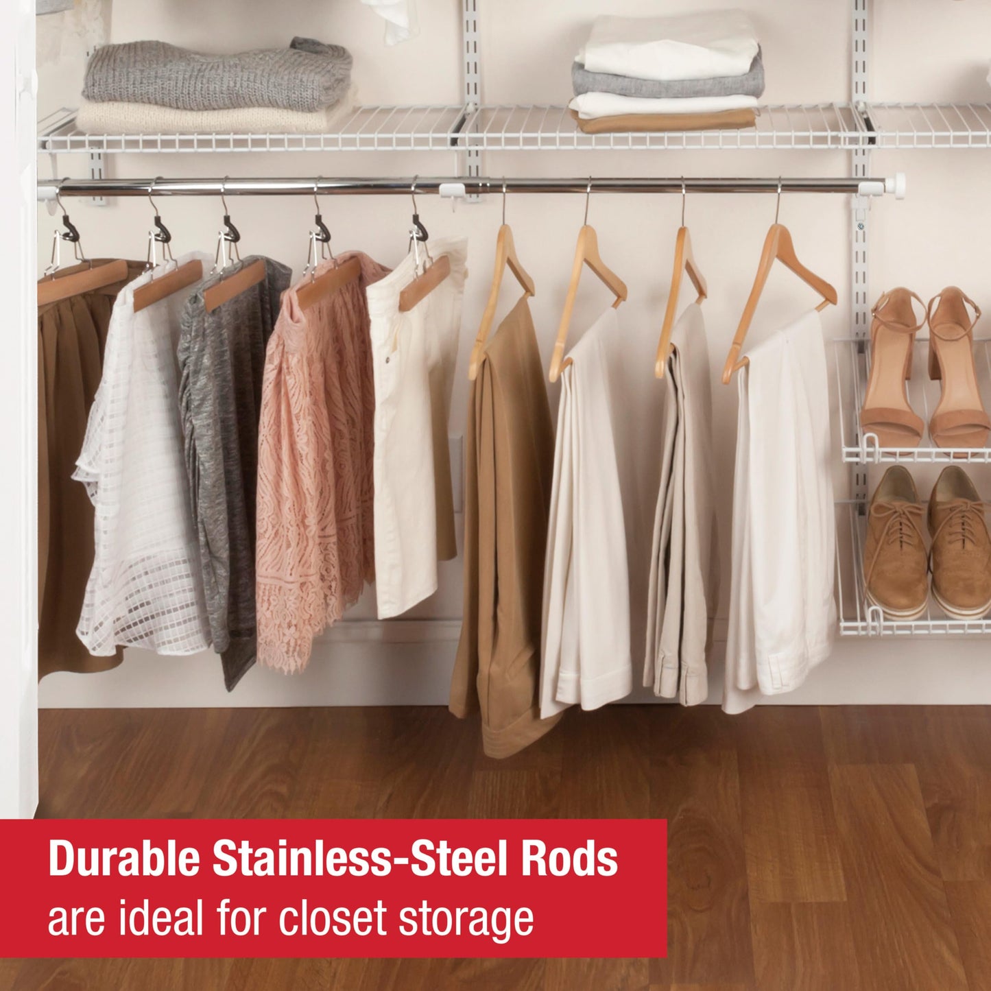 Rubbermaid Configurations Custom Closet Kit 6-10 Ft. Adjustable Metal Wire Shelving White Finish Expandable Organization System Hardware Included for Home Closet/Pantry/Laundry/Mudroom