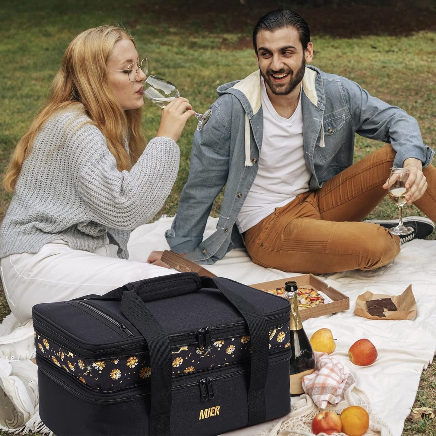 MIER Insulated Casserole Carrier Bag - Perfect for Lasagna & Potluck Parties | Fits 9 x 13 Inches, Expandable, Black