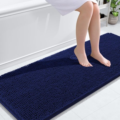 OLANLY Bathroom Rugs 59x24, Extra Soft Absorbent Chenille Bath Rugs, Rubber Backing Quick Dry, Machine Washable Bath Mats for Bathroom Floor, Tub and Shower, Home Decor Accessories, Twilight Sapphire
