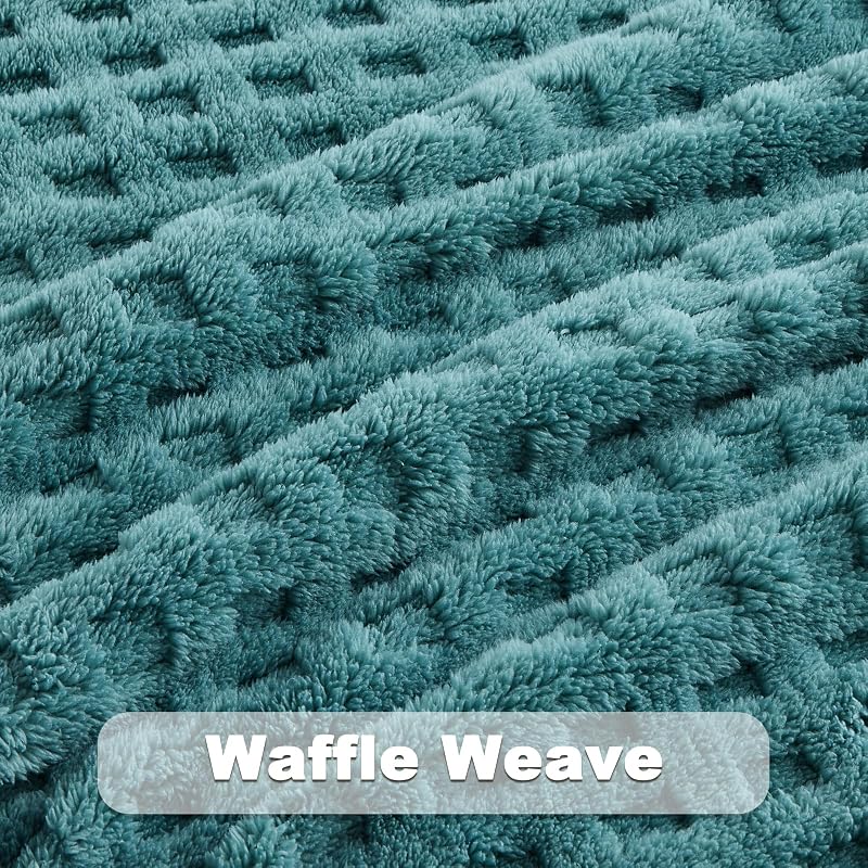 Newcosplay 3D Waffle Checkered Flannel Queen Blanket - Light Teal 90x90