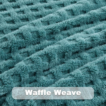 Newcosplay 3D Waffle Checkered Flannel Queen Blanket - Light Teal 90x90