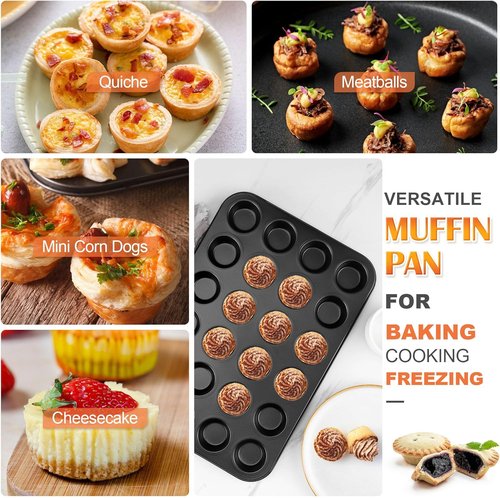 E-far Mini Muffin Pan - 24-Cup Nonstick Bakeware for Perfect Mini Muffins & Cupcakes | Oven Safe, Warp-Free