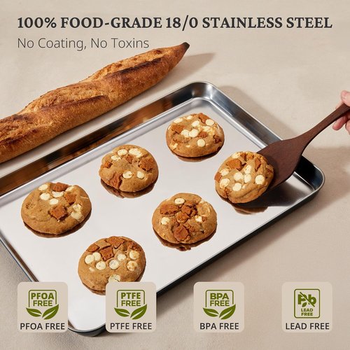 BRONYPRO Stainless Steel Baking Sheet Pan Set | Non-Toxic, Warp-Resistant Cookie Trays - 9/12/16 In, Navy