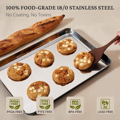 BRONYPRO Stainless Steel Baking Sheet Pan Set | Non-Toxic, Warp-Resistant Cookie Trays - 9/12/16 In, Navy