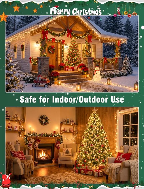 Hopolon Clear Christmas Lights Set - 50 Count Mini String Lights on Green Wire - 13 Feet for Indoor/Outdoor Decor