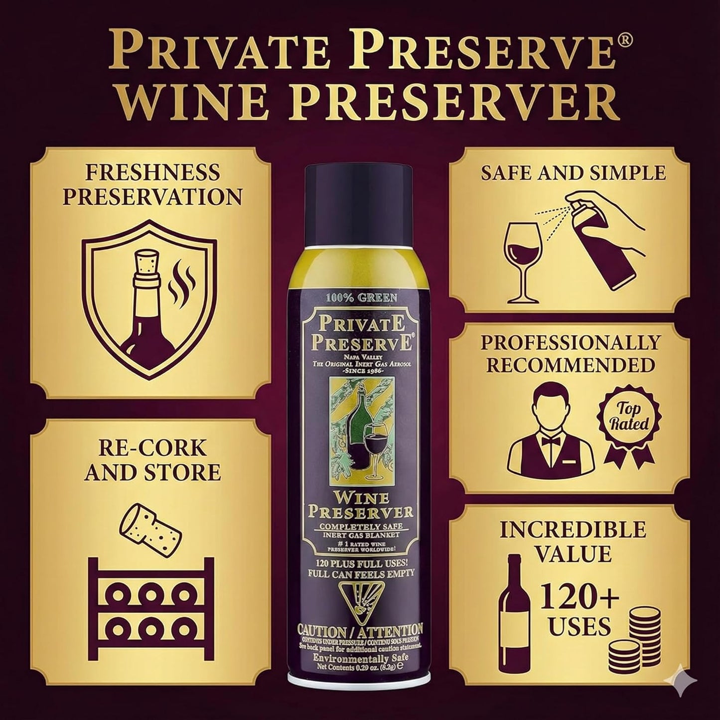 Private Preserve Wine Preservation System | 100% Green Gas Based | Suitable for all Wine, Port, Sake, Cognac, Whiskey, Fine Oil and Vinegar