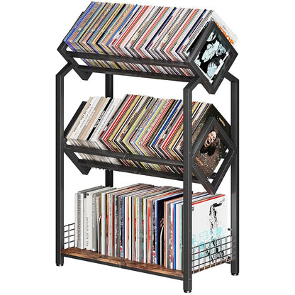 3-Tier Vinyl Record Storage Holder with Dividers — Space-Saving, 450 LP Capacity (Variation: 3-Tier)