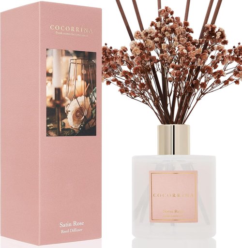 Cocorrína Reed Diffuser Set - Satin Rose Scented Home Fragrance with Sticks | Elegant Bathroom Decor