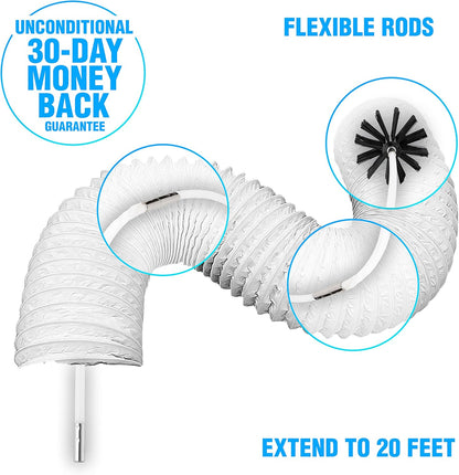 Professional Dryer Vent Cleaner Kit - 20-Foot Reusable Lint Remover with Strong Nylon Brush & Drill Attachment