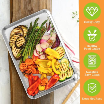 CEKEE Stainless Steel Baking Sheets - Heavy Duty & Easy Clean 2-Piece Set | 12.59 x 9.84 x 1 Inch