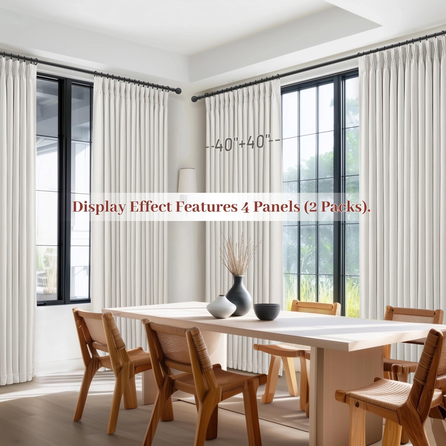 Pleat Viral Linen 90 Inch Blackout Curtains for Bedroom, Pinch Pleated Soundproof Privacy Farmhouse Window Drapes Decor with Hooks Neutral Beige White Nursery/Kids Room Darkening Burg 2 Panels Set