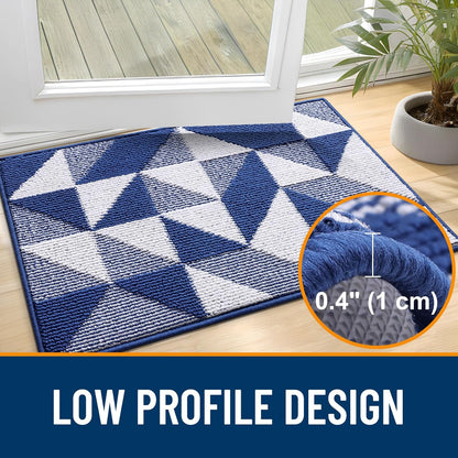 OLANLY Indoor Door Mat - Washable, Odor-Free, Low-Profile Geometric Design | 32x20 Navy Entry Carpet