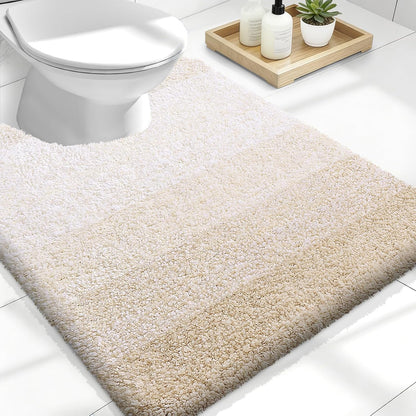 OLANLY Luxury U-Shaped Toilet Rugs - Extra Soft, Absorbent Microfiber Bath Mat 24x20, Non-Slip Light Beige