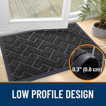 OLANLY Waterproof Front Door Mat - All-Season, Sturdy Natural Rubber, Low Profile, Herringbone Brick (Black, 47x17)