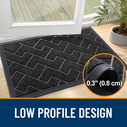 OLANLY Front Door Mat Indoor Outdoor Entrance, Waterproof All-Season, All-Weather Doormat, Sturdy Natural Rubber, Low Profile, Easy Clean Patio Porch Entryway Mat, Herringbone Brick (Black, 47x17)
