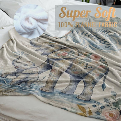60x80 Inch Elephant Floral Throw Blanket - Soft Flannel Blanket for Women