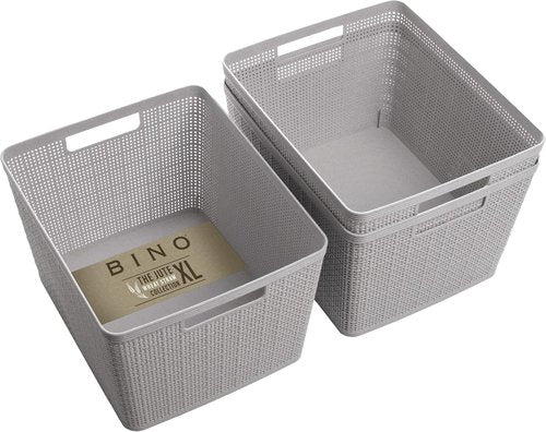 BINO Woven Plastic Basket - Large Natural Grey, 3-Pack | Stylish Home Organization & Space-Saving Storage
