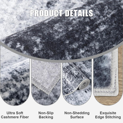 Skiennix 5x7 Area Rug - Washable Modern Abstract Soft Indoor Carpet | Non-Slip & Stain Resistant - Black