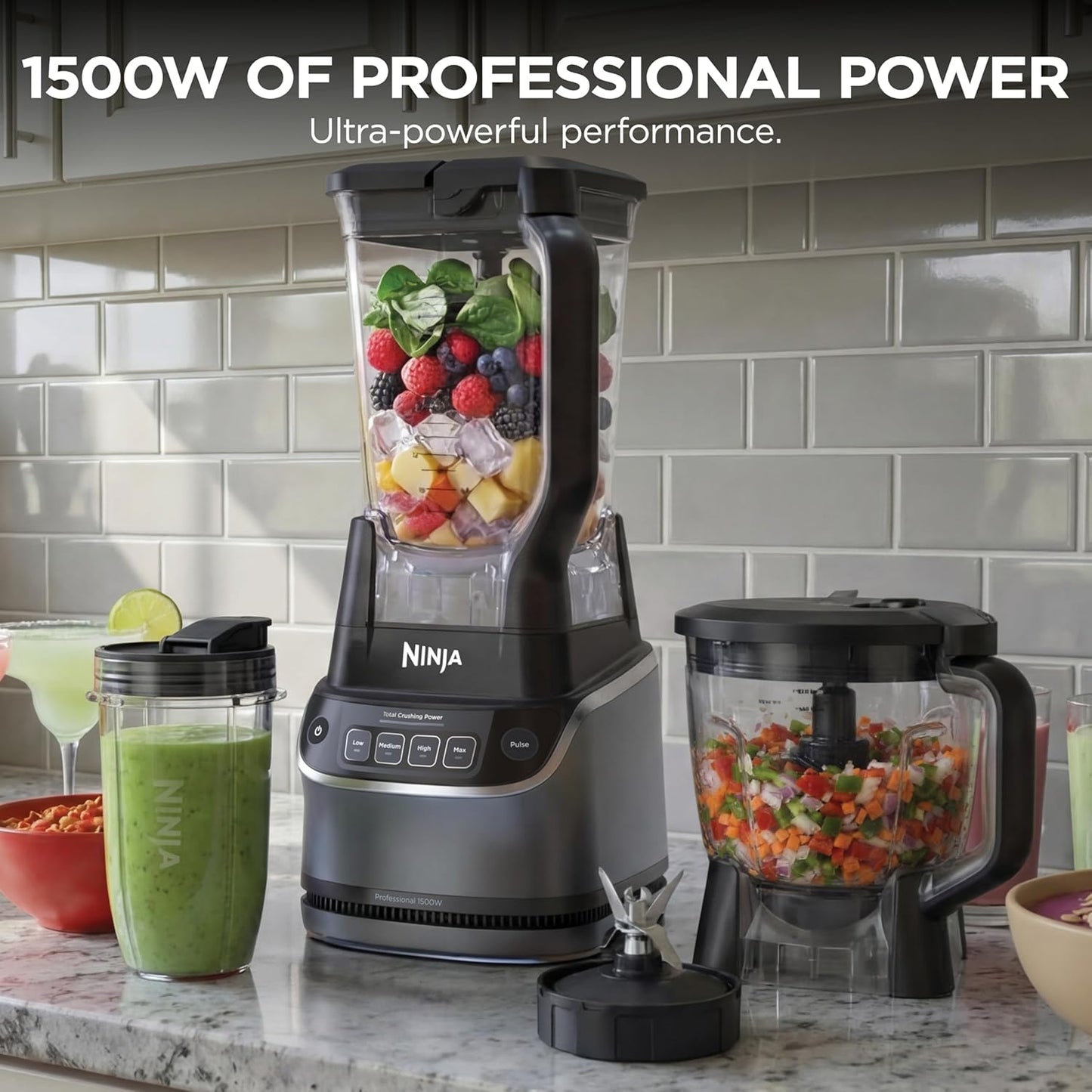Ninja UltraCrush Professional Kitchen System - 1500W Blender & Food Processor with 72oz Capacity | Silver | Total Crushing Technology for Smoothies & Chopping