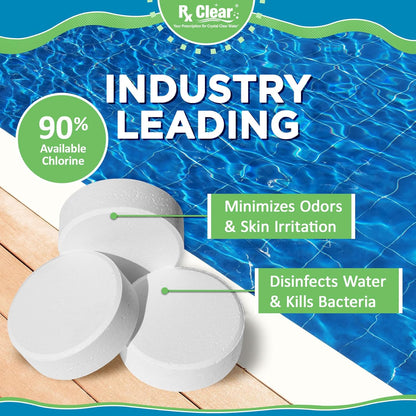 Rx Clear Chlorine Tabs - 3 Inch Stabilized Tablets for Pool Sanitization | 5 Pounds | Long Lasting & UV Protected