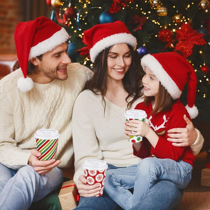 102 Sets Christmas Coffee Cups with Lids 12 oz Disposable Christmas Paper Cups Christmas Hot Chocolate Cups for Hot Cold Beverages Drinking Xmas Holiday Party