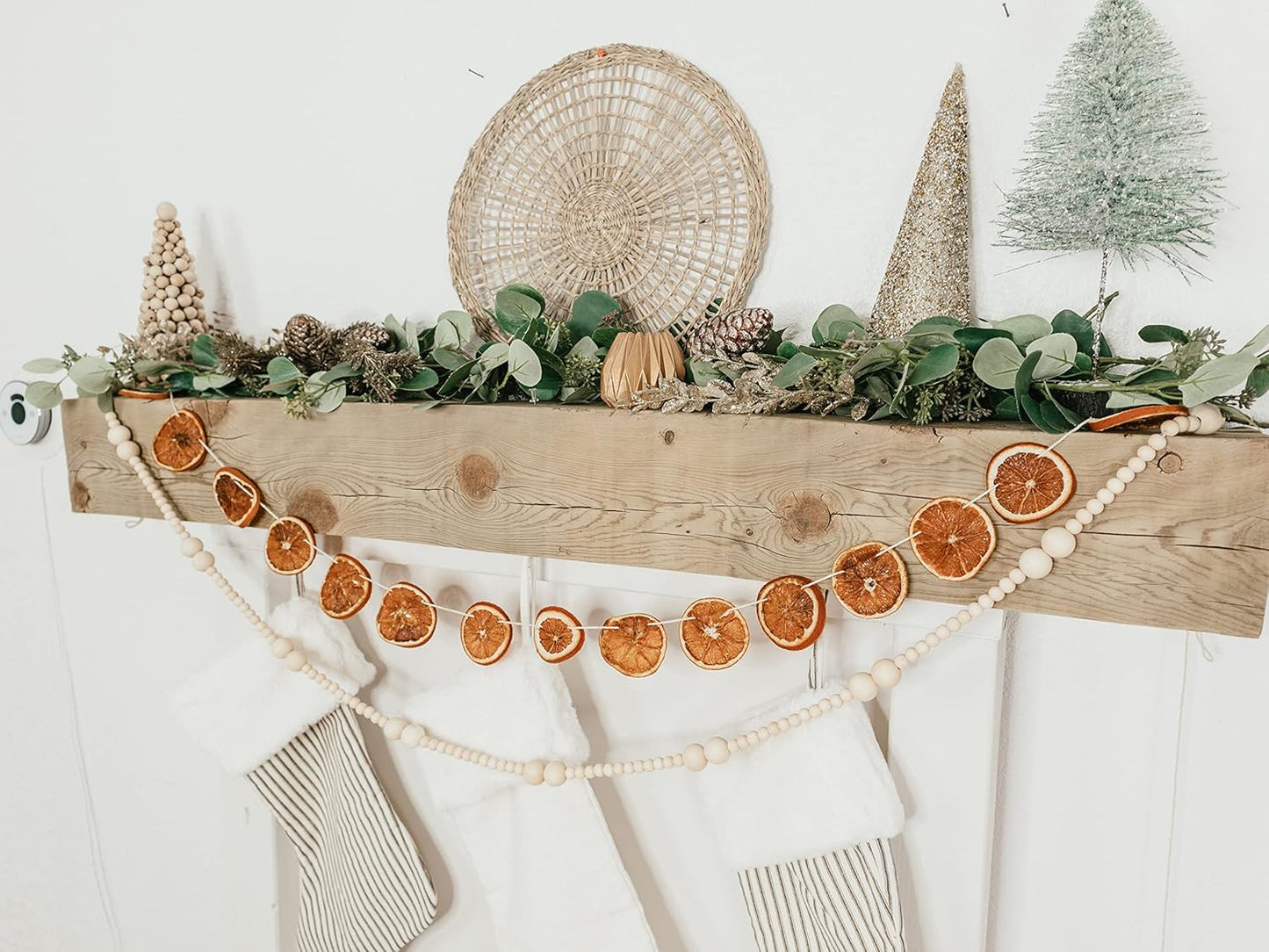 Skiennix 7ft Wooden Bead Garland - Rustic Holiday Decor for Christmas Tree | Natural Wood 2-Ball Design