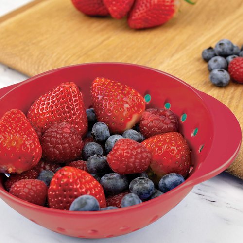 Tovolo Mini Berry Melamine Colander (Cayenne) - Small Food Strainer for Berries & Fruit/BPA-Free, Food-Safe, & Dishwasher-Safe