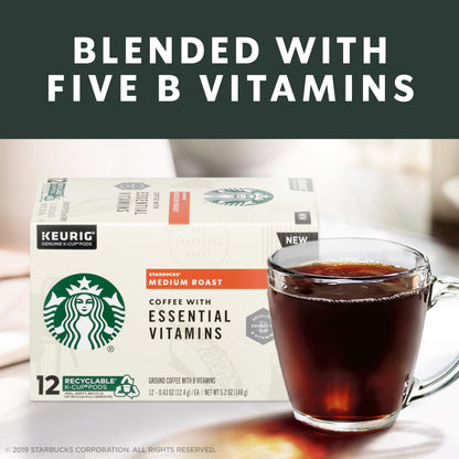 Starbucks Medium Roast K-Cup Coffee Pods with Essential B Vitamins — for Keurig Brewers — 4 boxes (48 pods total)