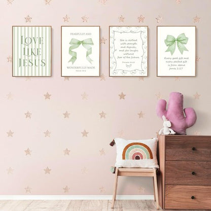 LARTSFRO Coquette Wall Art Decor | Sage Green Bow Posters for Bedroom & Bathroom | Set of 4 Unframed 12x16 Inch