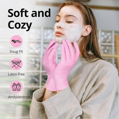 SwiftGrip Disposable Exam Gloves - Pink, X-Small, Powder-Free, Latex-Free, 50-Count Box for Medical Use