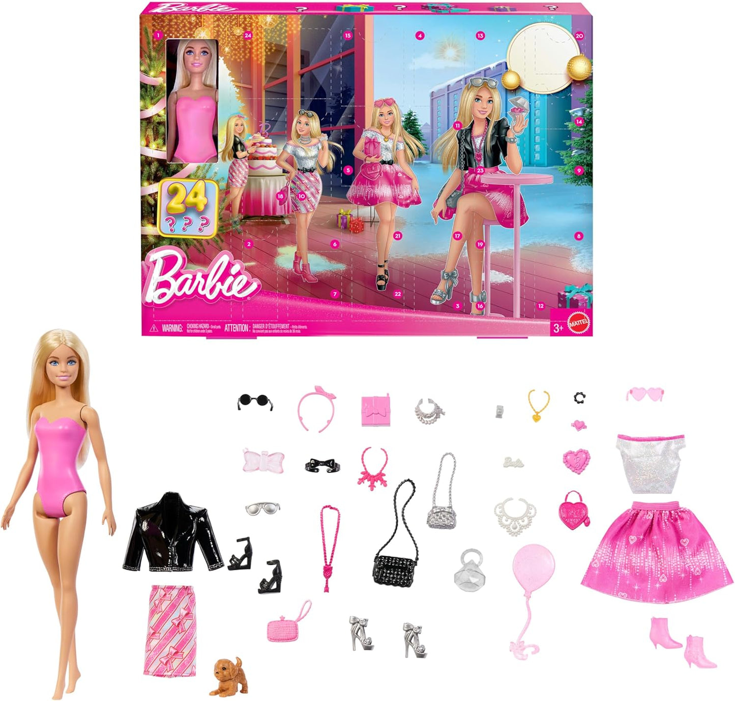 Barbie Holiday Advent Calendar - 24 Surprises Including Clothing, Accessories & Puppy - Blonde Doll