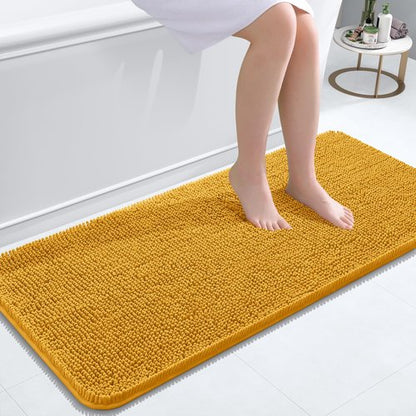 OLANLY Bathroom Rugs 47x20, Extra Soft Absorbent Chenille Bath Rugs, Rubber Backing Quick Dry, Machine Washable Bath Mats for Bathroom Floor, Tub and Shower, Home Decor Accessories, Golden Yellow