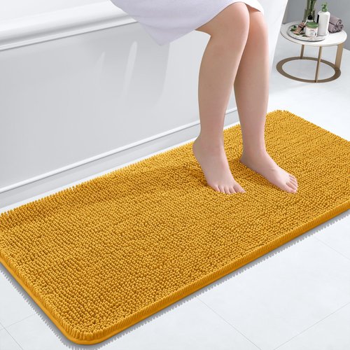 OLANLY Bathroom Rugs 47x20, Extra Soft Absorbent Chenille Bath Rugs, Rubber Backing Quick Dry, Machine Washable Bath Mats for Bathroom Floor, Tub and Shower, Home Decor Accessories, Golden Yellow