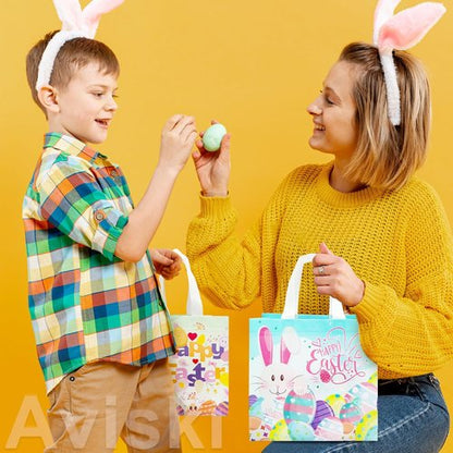 Aviski 6PCS Happy Easter Egg Hunt Bags, Assorted Sizes, Easter Bunny Carrot Chick Egg Treat Bag with Handles, Non-Woven Gifts Wrapping, Egg Hunt, Spring Party Supplies