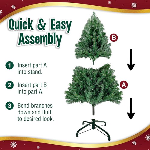 Canadian Fir 4ft Green Christmas Tree - Premium Hinged Artificial Holiday Décor with 320 Tips & Metal Stand
