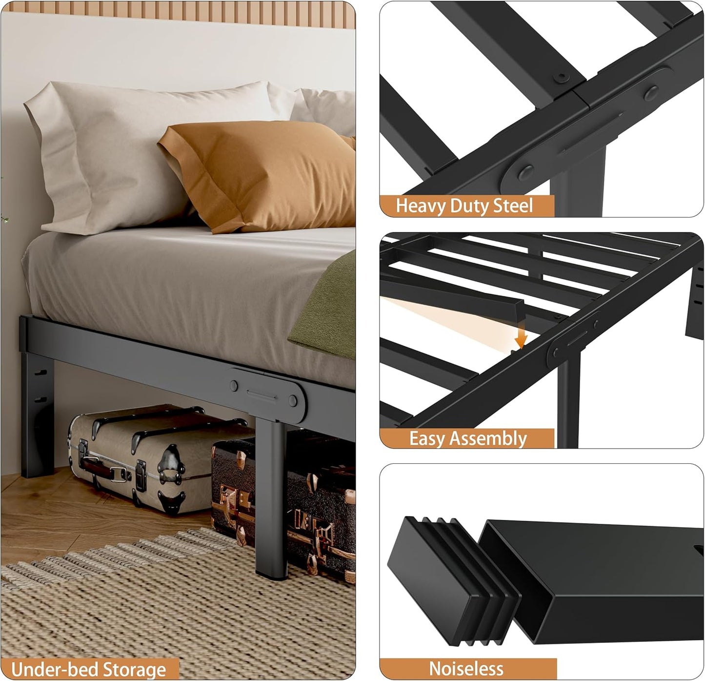 Skiennix Full Size Bed Frame - Heavy Duty 14-Inch Metal Design with No Box Spring Needed | Easy Assembly, Black