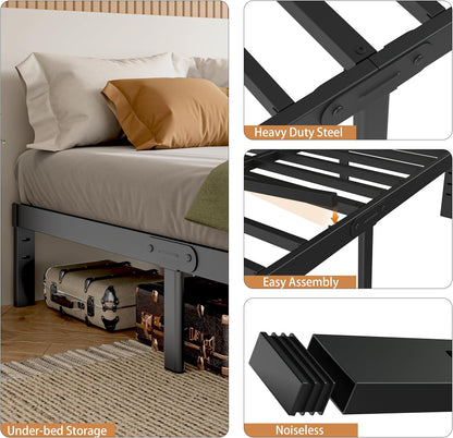 Skiennix Full Size Bed Frame - Heavy Duty 14-Inch Metal Design with No Box Spring Needed | Easy Assembly, Black