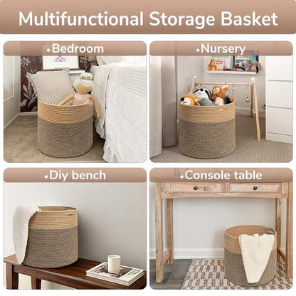 Goodpick Large Cotton Rope Basket - 15.8"x15.8"x13.8" | Stylish Wicker Storage for Blankets & Toys