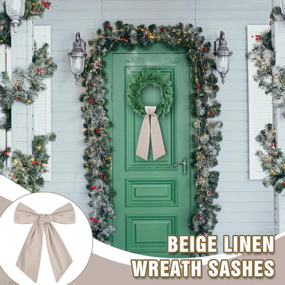 Skiennix 8 PCS Beige Linen Wreath Sashes - Embroidered Plain Design for Indoor/Outdoor Decor