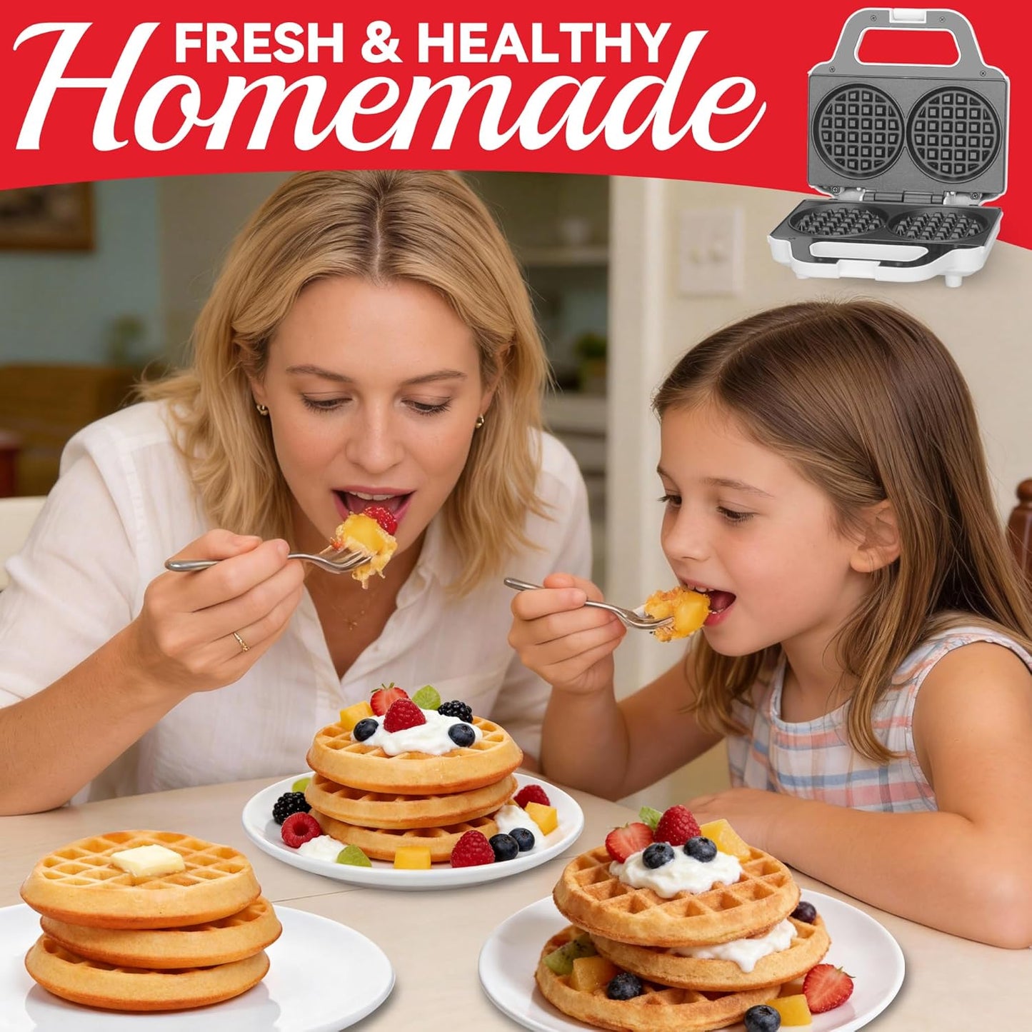 Skiennix 4-Inch Mini Waffle Maker - Non-Stick Chaffle Machine for Keto Waffles & Hash Browns