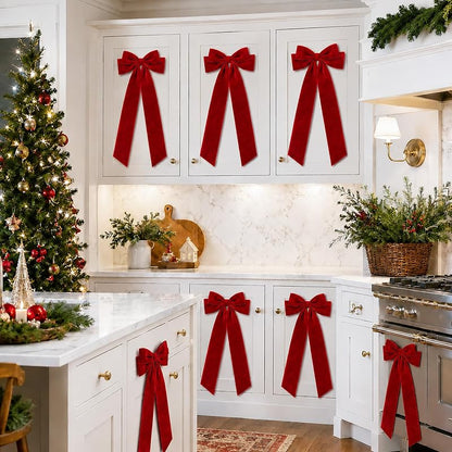 Large Velvet Christmas Bows - 20x9 in Double-Bow Pro Garden & Tree Decor (Red) - 6 Pack