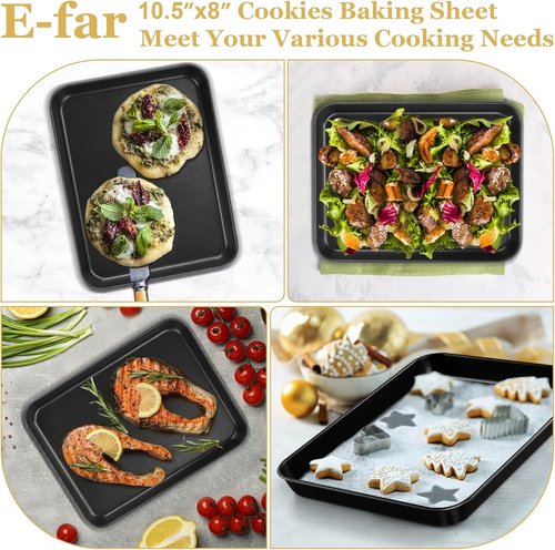 E-far Nonstick Toaster Oven Tray - 10.5x8 Inch Baking Sheet Pan for Cookies & Bacon | Easy Clean, Heat Resistant