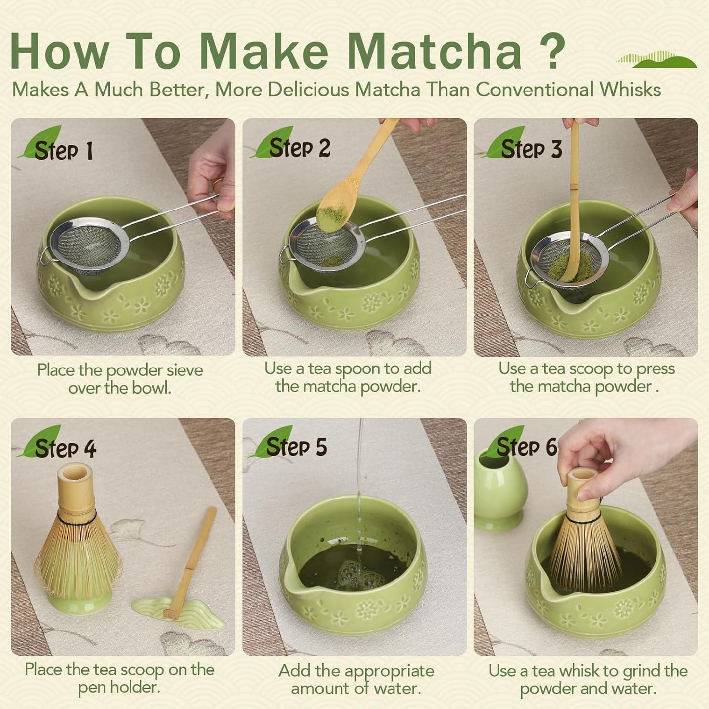 Skiennix Matcha Whisk Set - 8-Piece Ceramic Kit with Bowl, Chasen Holder, Scoop Rest & Sifter | Perfect Gift for Matcha Lovers