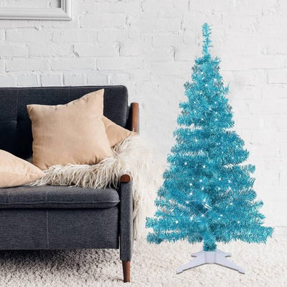 Juegoal 4 FT Pre-Lit Artificial Christmas Tree - Green Tinsel Pine with 70 LED Lights & Timer