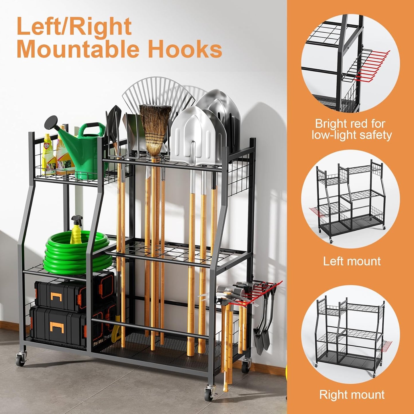 Skiennix Garden Tool Organizer - Freestanding Rolling Cart for Long-Handled Tools | Durable Yard Storage Rack