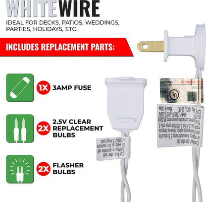 612 Vermont Clear Christmas Lights - 100 Bulbs on White Wire | UL Approved for Indoor/Outdoor Use, 18ft Length