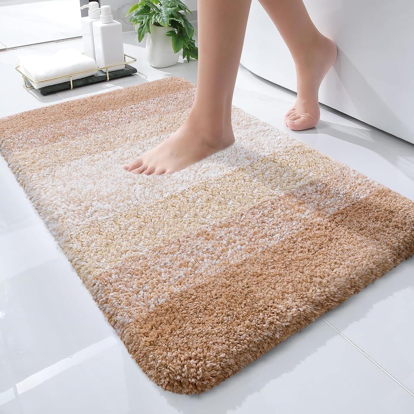 OLANLY Bathroom Rugs - Extra Soft Microfiber Mat, Quick Dry & Machine Washable | 24x16, Beige
